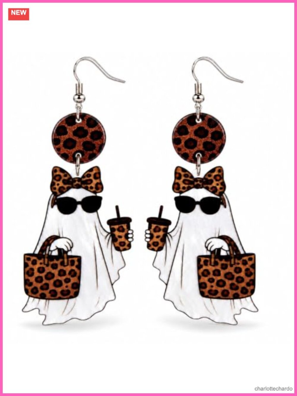 Leopard Print Ghost Dangle Earrings Acrylic Halloween Jewelry